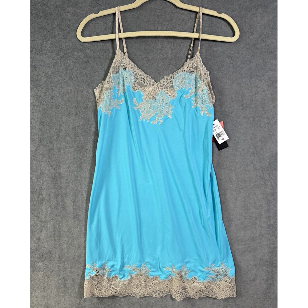 Natori Women's Enchant Lace Trim Chemise Slip Dress Blue Size XS